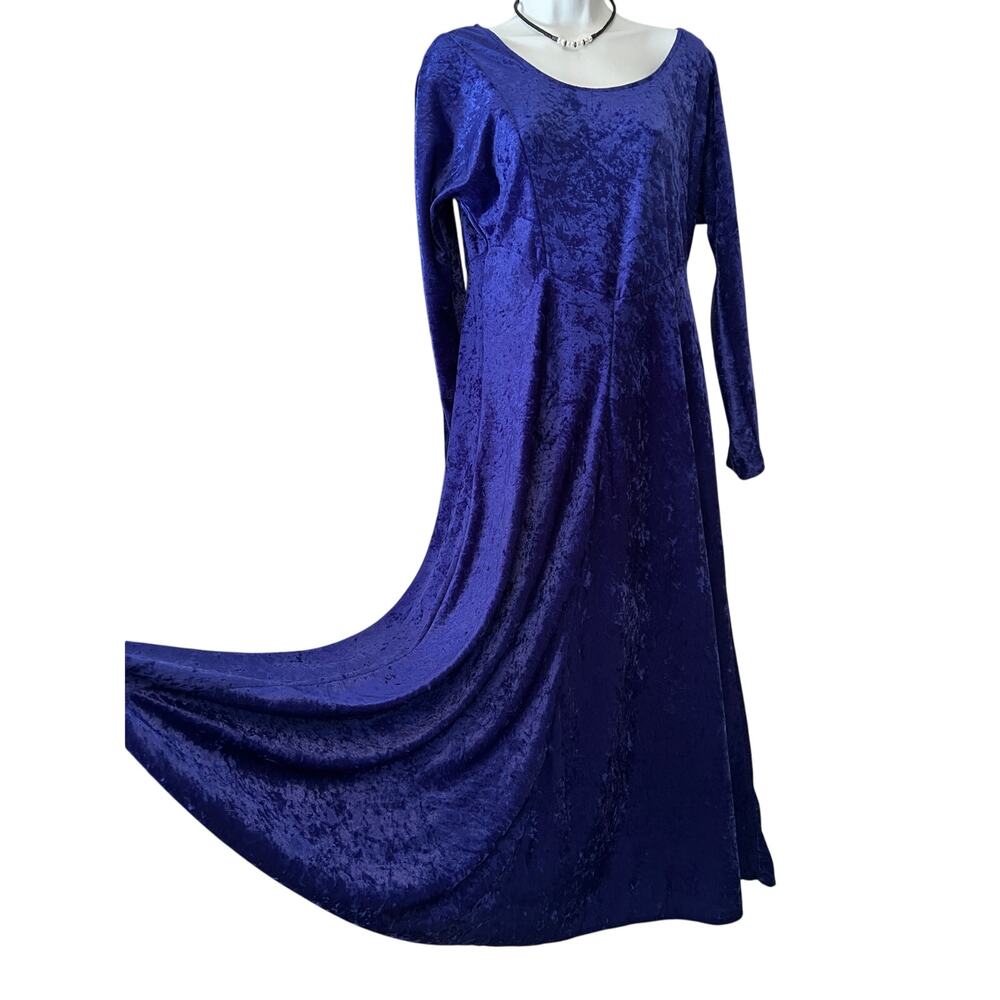 Vintage 90s All That Jazz crushed velvet purple maxi dress witchy whimsy goth - Picture 2 of 13